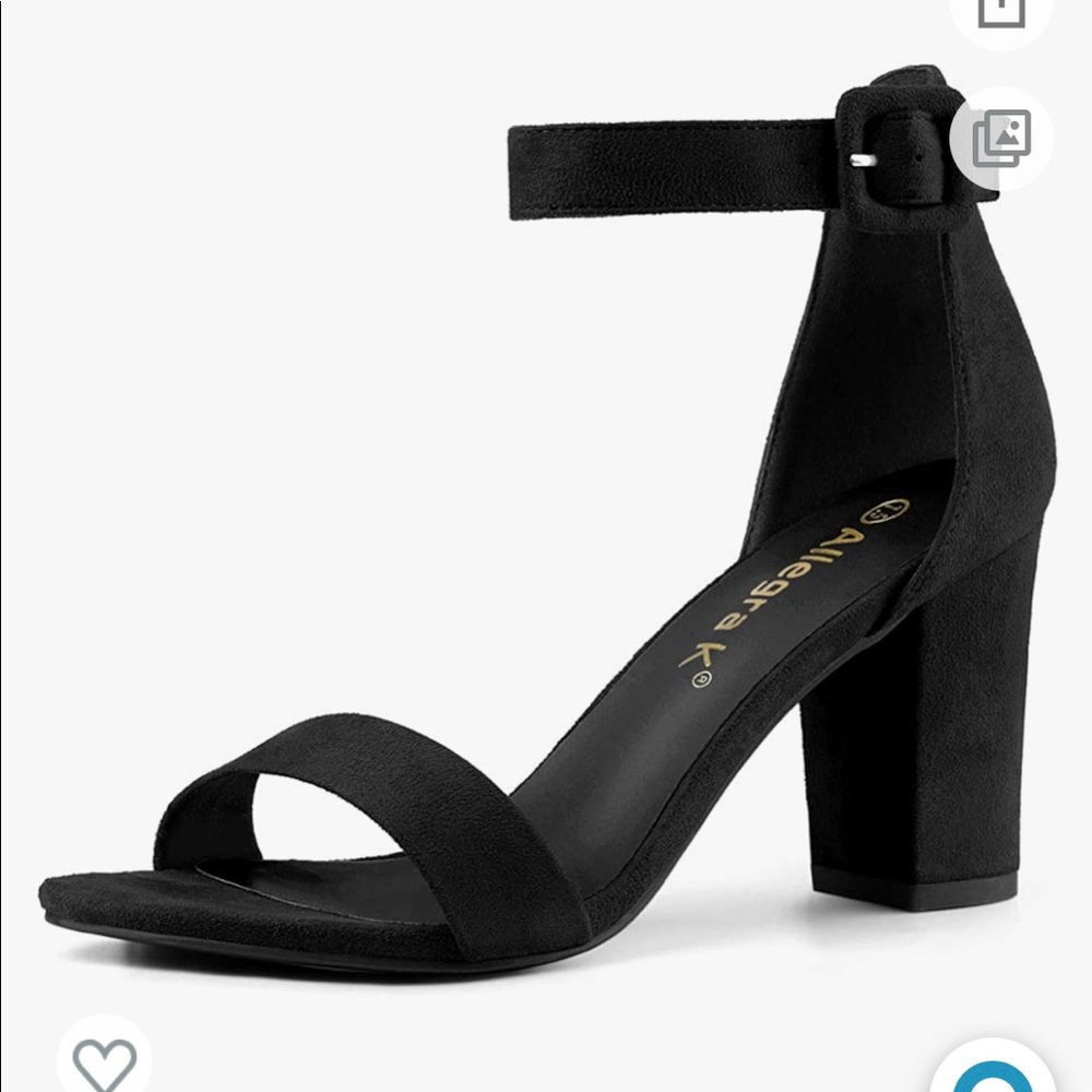 Allegra K Women's High Chunky Heel Buckle Ankle Strap Sandals. Size 9. Black.